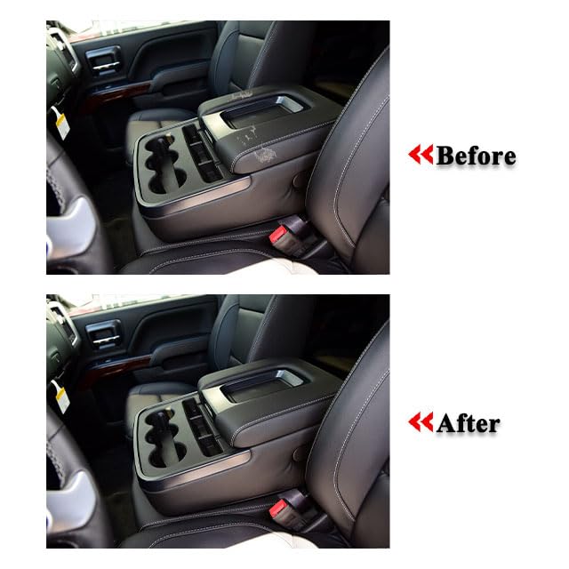 NLQR Center Console Cover Replacement fit for Chevy Silverado GMC Sierra 1500 2500 3500 2014-2018 Center Console Armrest lid Cover  Jump Seat Black Leather with White Stitching - Image 2